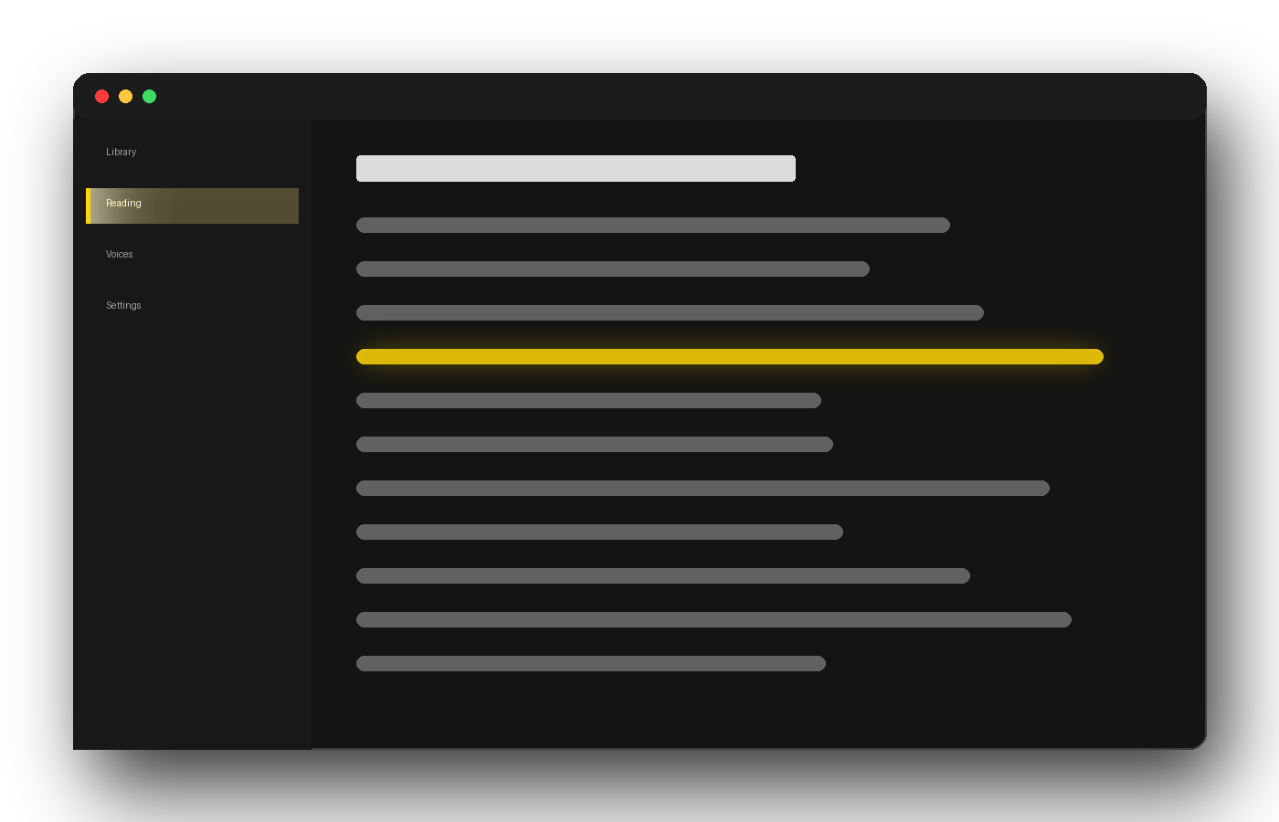 Auris Reader interface with yellow highlight on the line being read aloud